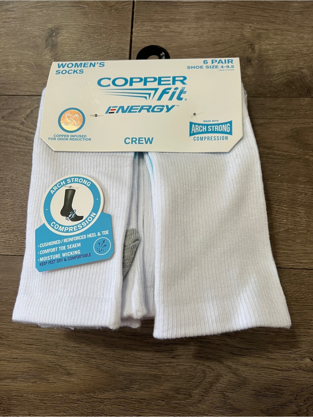 6 Pairs Copper Fit Energy Crew Socks Size 4-9.5 New